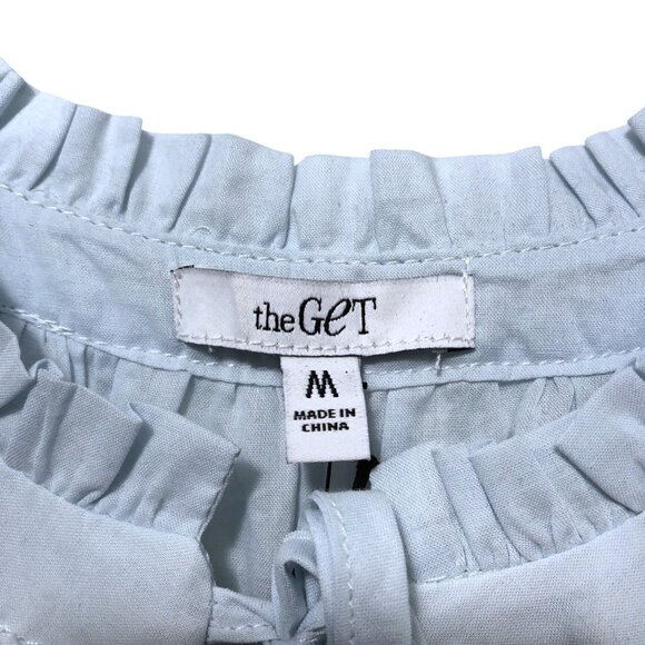 NWT TheGet Solid Light Blue Eyelet Short Sleeves Tiered with Pockets Midi Dress - Picture 3 of 9